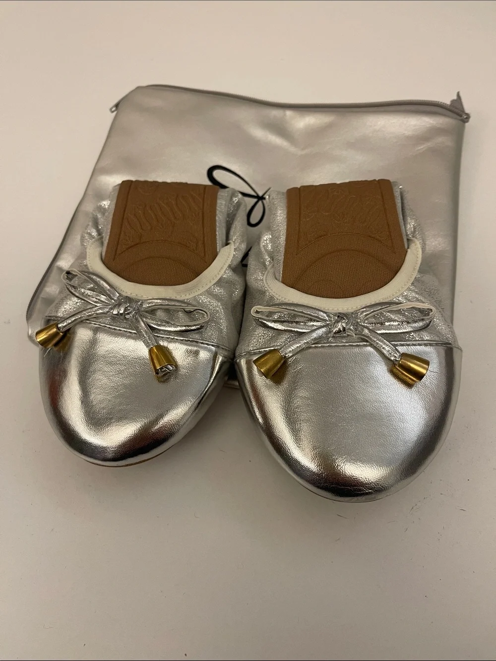 Talaria - Women's Foldable Silver Metallic Ballet Flats Size 10